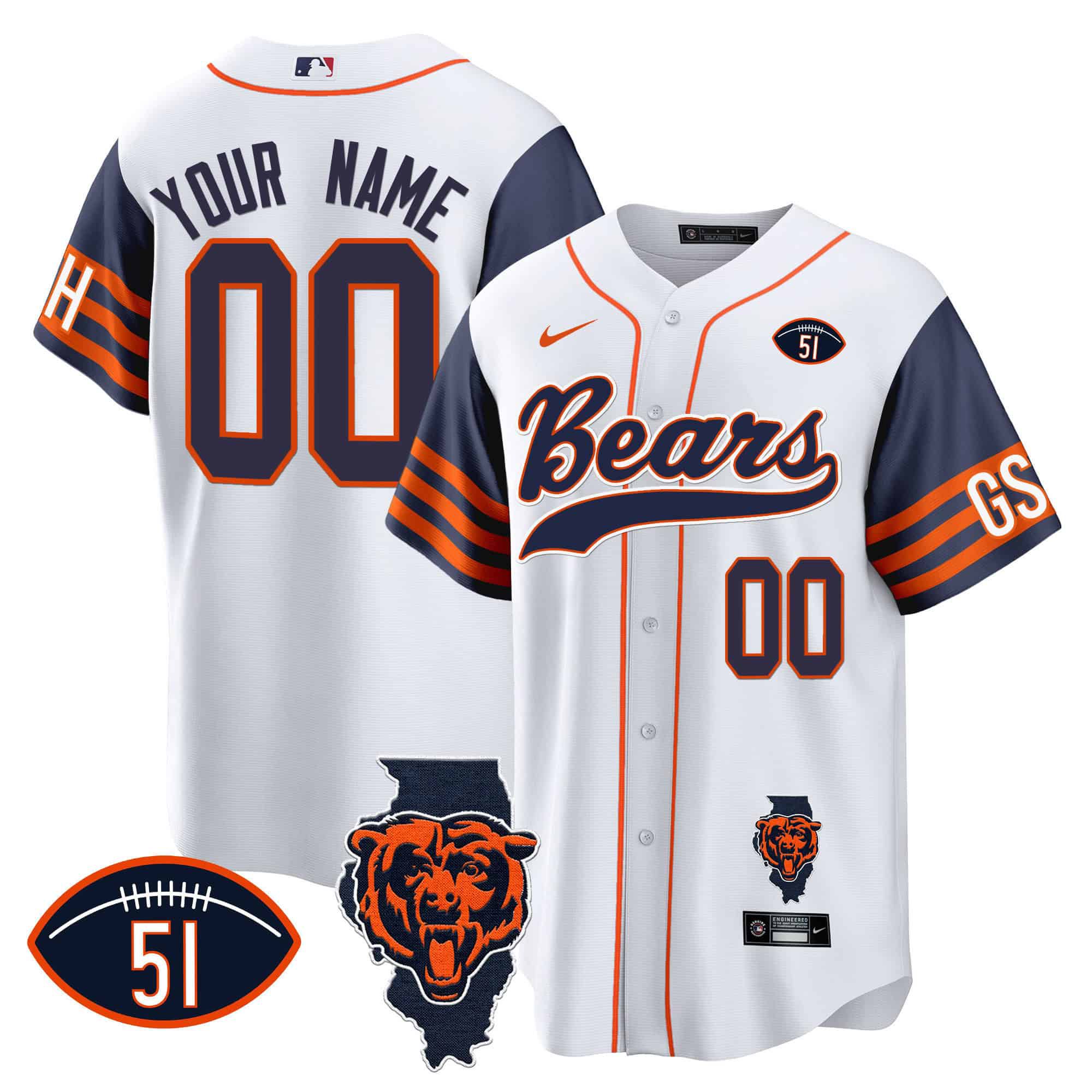 Men Chicago Bears White 2024 Nike Patch Baseball Custom NFL Jersey style 1
